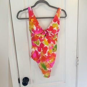 NWOT Shade & Shore Pink Orange Yellow Floral One-Piece Swim Suit size Small